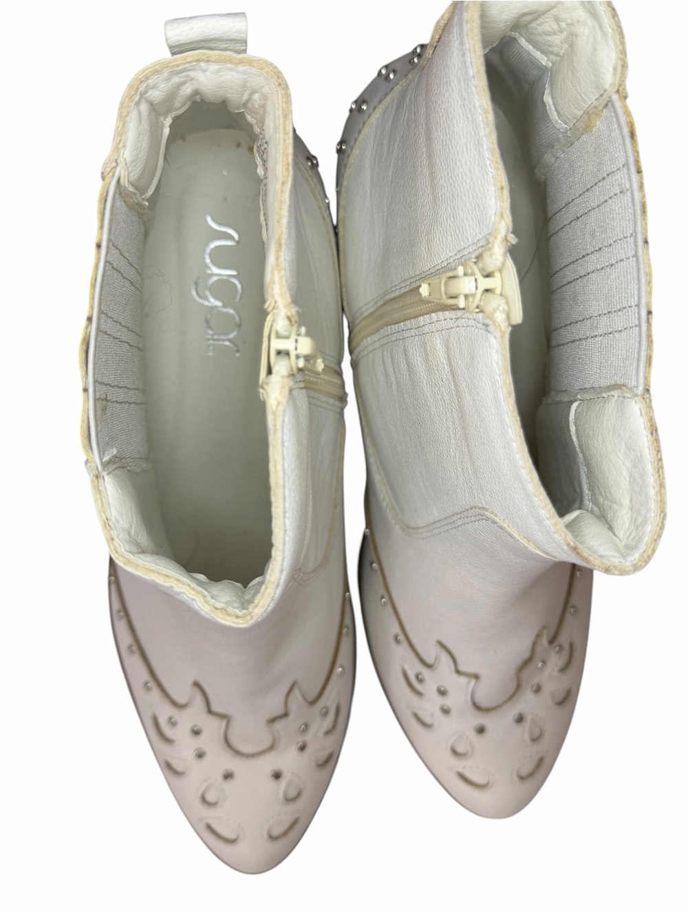Sugar White Studded Western Ankle Booties - Picture 4 of 6